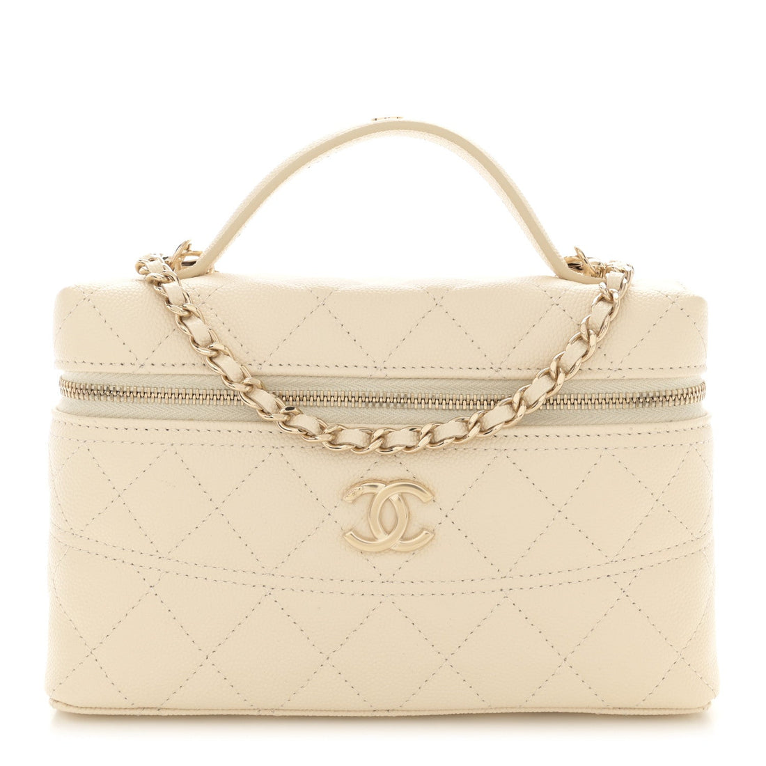 Chanel Caviar Quilted Handle Slim Vanity Ecru
