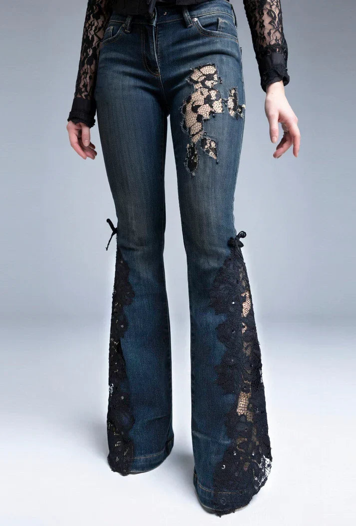 Midnight Lace Flare Stretch Jeans