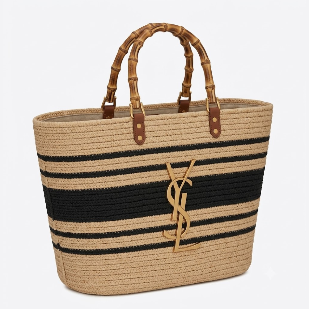 YSL Raffia Bamboo Tote Bag