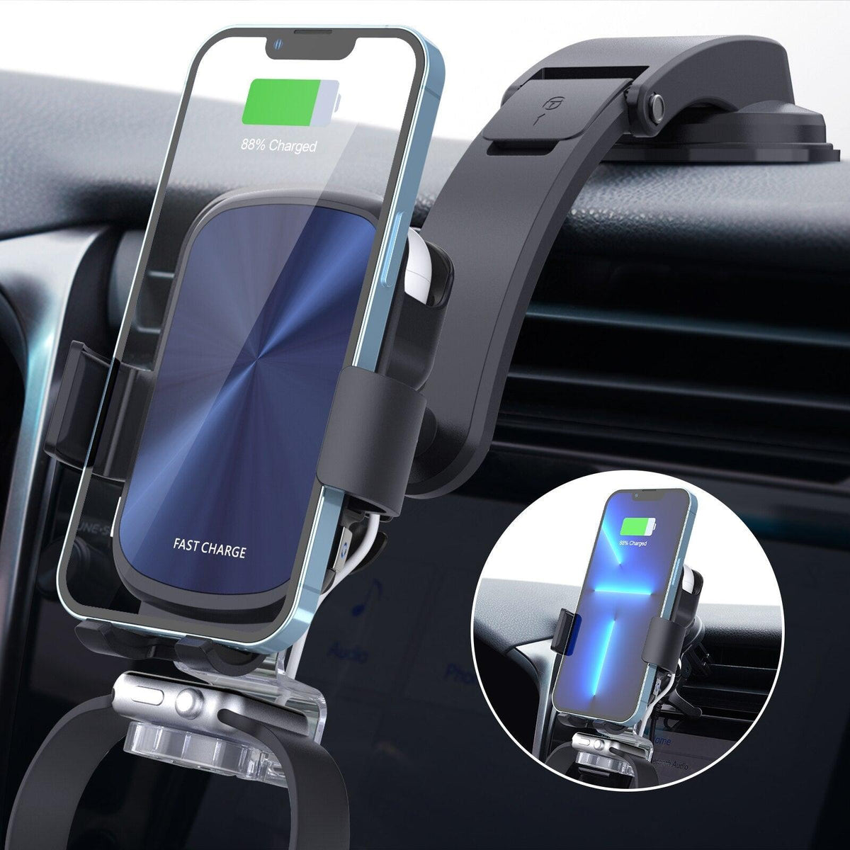 3 in 1 Wireless Car Charger for iPhone AirPods & Apple Watch