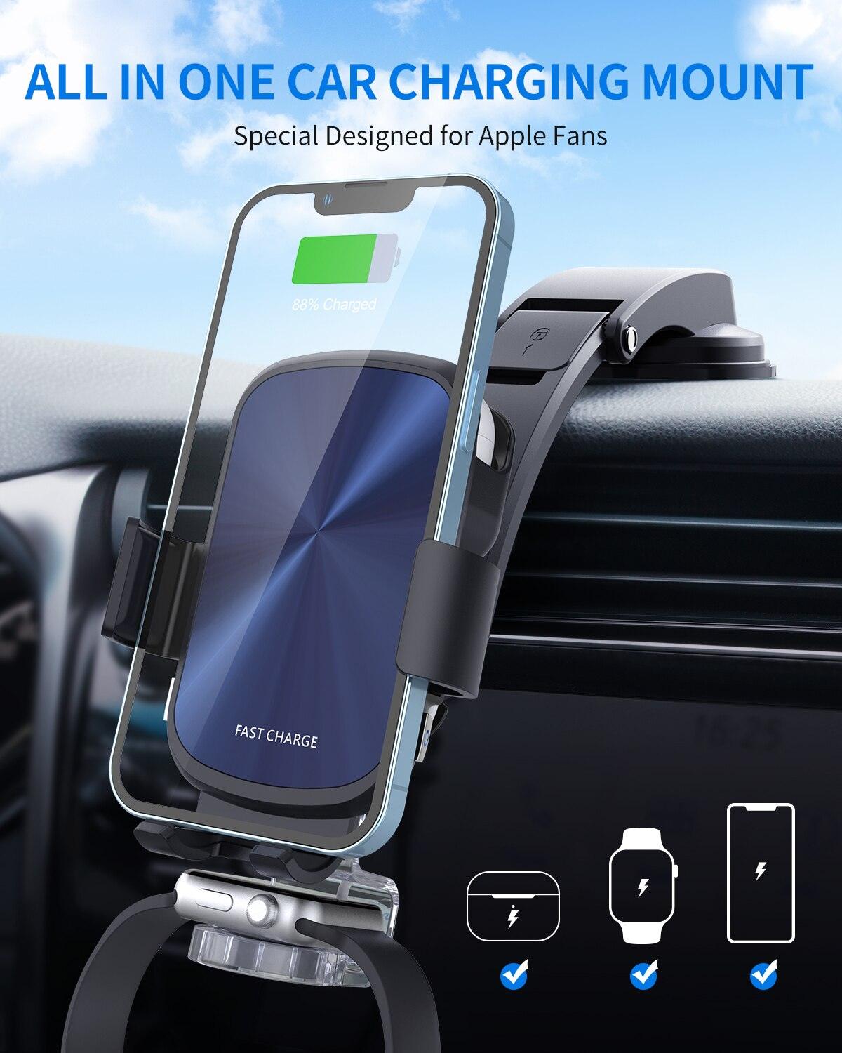 3 in 1 Wireless Car Charger for iPhone AirPods & Apple Watch