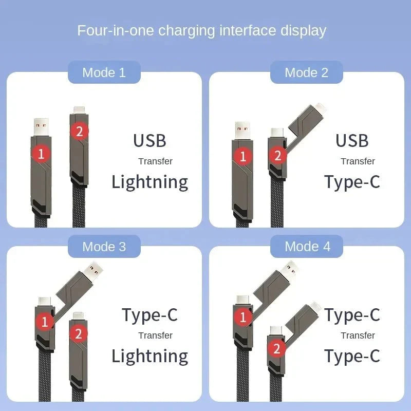 4-in-1 USB C Lightning Cable (2M): Fast Charging & Data Sync
