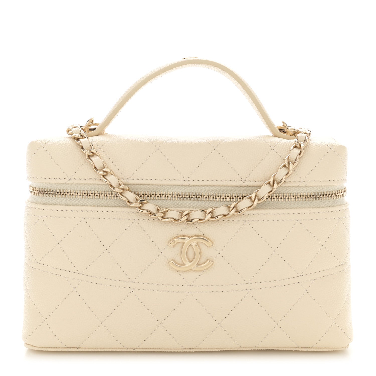 Chanel Caviar Quilted Handle Slim Vanity Ecru