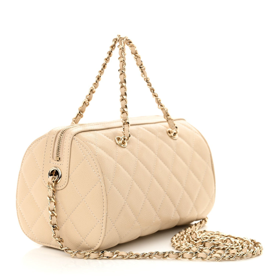 Chanel Caviar Quilted Mini Bowling Bag Beige