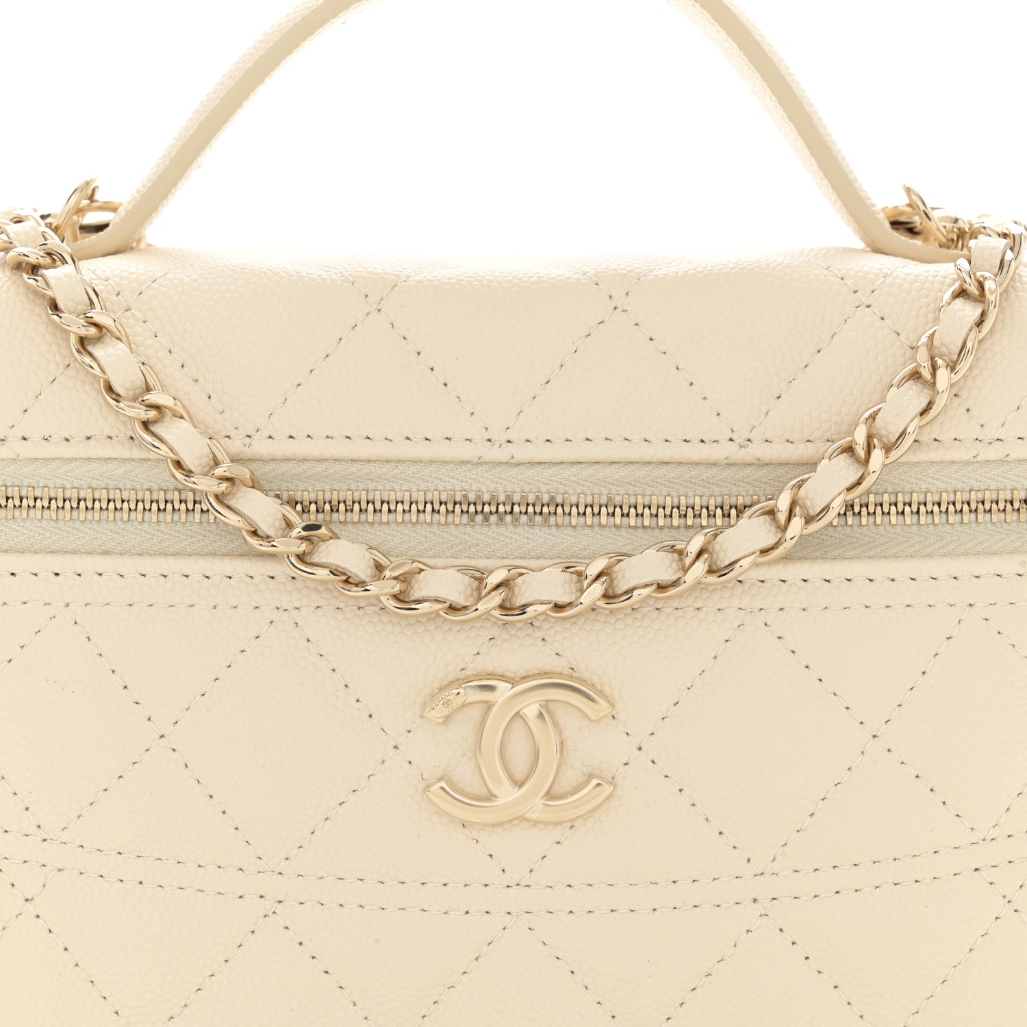 Chanel Caviar Quilted Handle Slim Vanity Ecru