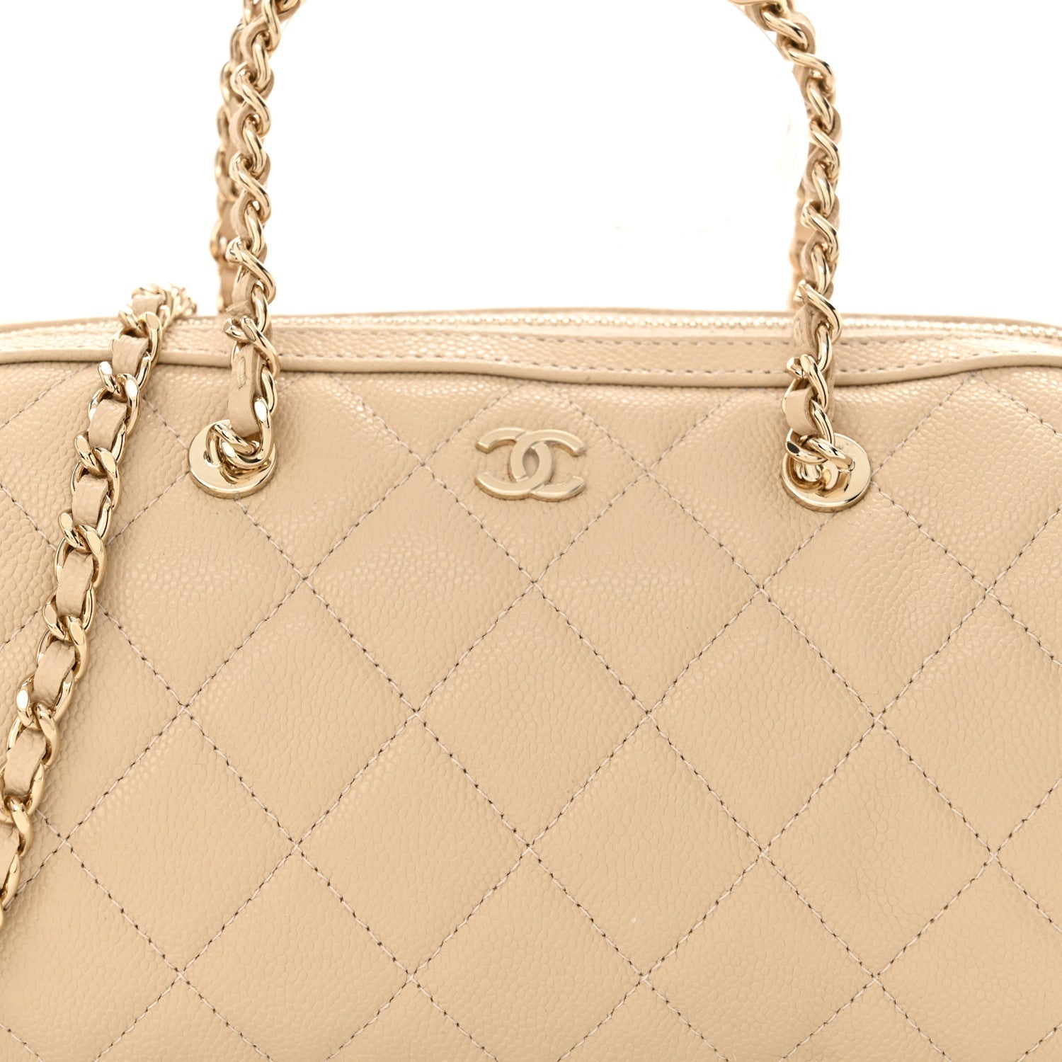 Chanel Caviar Quilted Mini Bowling Bag Beige